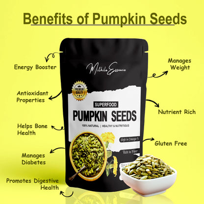 MITHILA ESSENCE SEEDS – PUMPKIN SEEDS 250GM | Immunity Booster and Protein Rich Seeds | Healthy Snacks | Weight management | Rich in fibre , Antioxidants & Nutrients